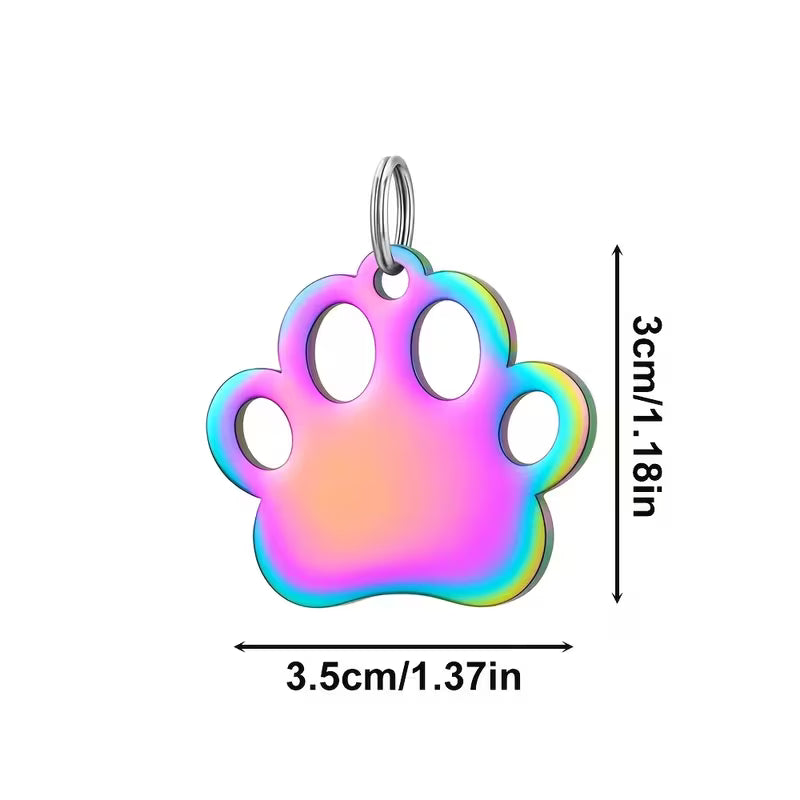 Custom Engraved Paw Print Pet ID Tag – Stainless Steel Personalized Dog & Cat Collar Charm