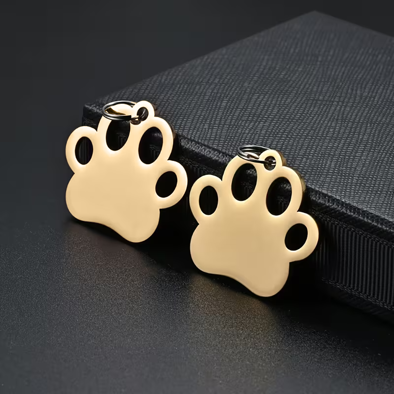 Custom Engraved Paw Print Pet ID Tag – Stainless Steel Personalized Dog & Cat Collar Charm