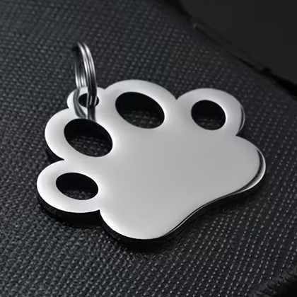 Custom Engraved Paw Print Pet ID Tag – Stainless Steel Personalized Dog & Cat Collar Charm